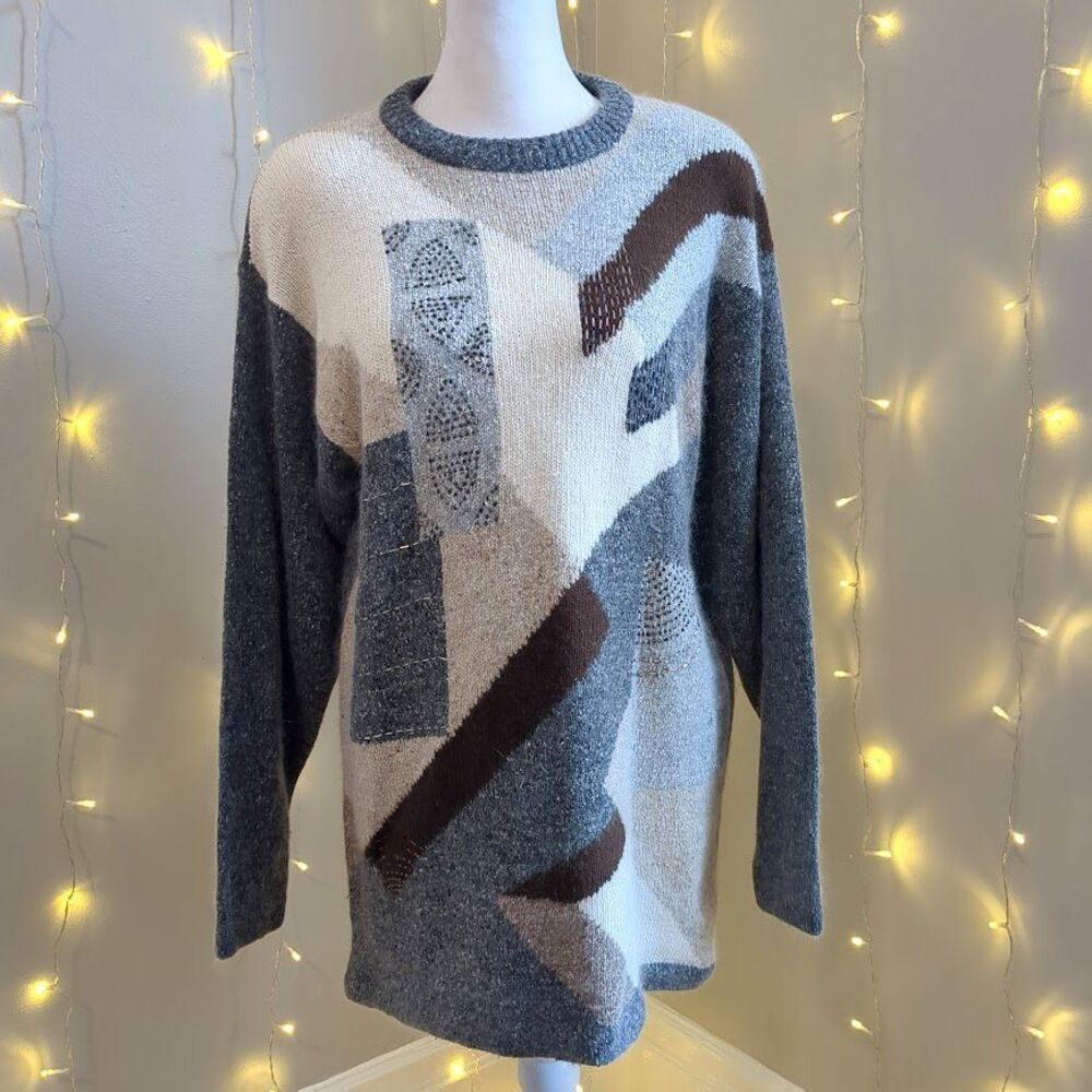 NWT Vintage 90s Segue Sweater Silk Angora Gray Beaded Size S